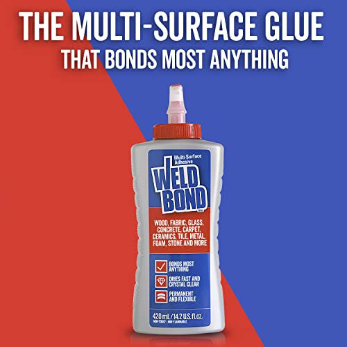 Weldbond Multi-Surface Non-Toxic Adhesive Glue, Bonds Most Anything! Wood Glue for Furniture or on Glass Fabric Mosaic Ceramic Carpet Tile Stone & More. Dries Crystal Clear. 14.2oz /420ml (2 Pack)