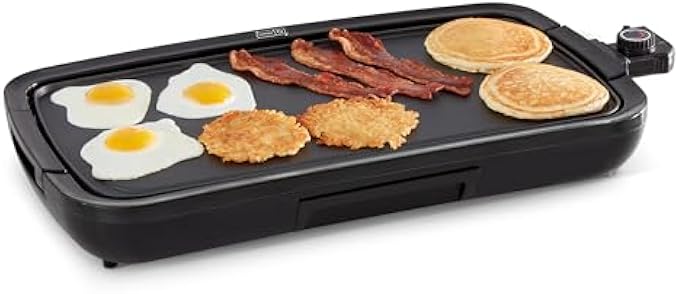 DASH Deluxe Everyday Electric Griddle with Dishwasher Safe Removable Nonstick Cooking Plate for Pancakes, Burgers, Eggs and more, Includes Drip Tray + Recipe Book, 20” x 10.5”, 1500-Watt - Black