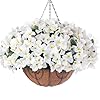Artificial hanging flowers with basket for spring summer outdoor decor fake silk bougainvillea flowers in planter faux plant flower for patio garden porch balcony outside white new  urban country home decor