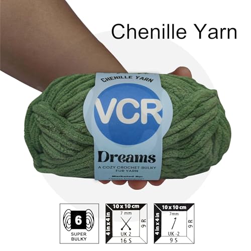 Image of VCR Sage Green, 100 Grams Hank, 60 Meters Length, Premium Polyester Ball for Crochet and Knitting, Pack of 1 Yarn, Soft and Bulky Fur Suitable for DIY