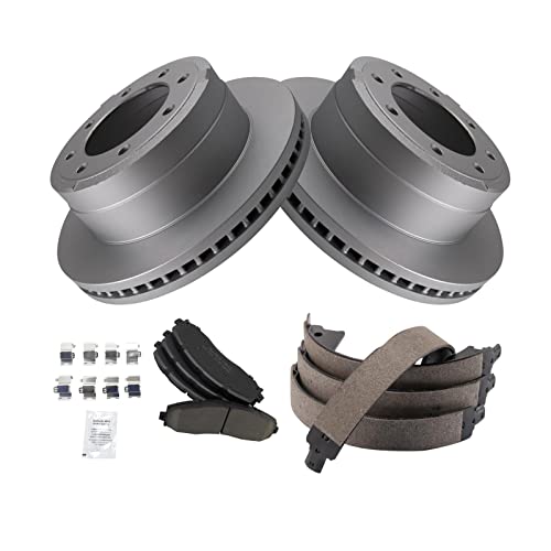 Image of TRQ Rear Brake Pad & Rotor Kit Parking Brake Shoe Set Ceramic Premium G-Coated Compatible with 2013-2021 Ford F-250 Super Duty F-350 Super Duty