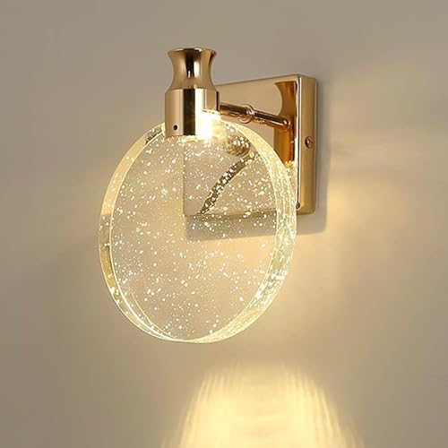 Image of Aomesinc Crystal Wall Sconce Nordic Style LED Wall Lamps Simple Creative Lights for Living Room Bedroom Bedside Dresser Bathroom Corridor(A,Golden,Small)