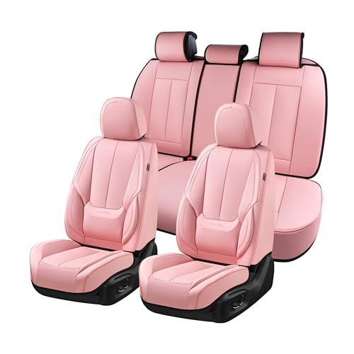 Image of Coverado Car Seat Covers Full Set, Seat Covers for Cars, Pink Car Seat Protector Waterproof, Nappa Leather Car Seat Cushion, Car Seat Covers Front Seats and Back Fit for Most Cars