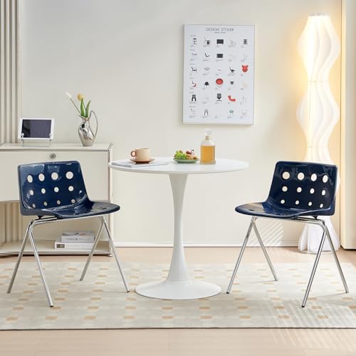 U2PICK Set of 2 Modern Style Chair Dining Chairs, Cheese Lounge Stackable Plastic Chair with Chrome Legs Dressing Kitchen Home(Blue) - Image 3