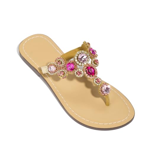 Image of Rhinestone Sandals for Women - Sparkly Jeweled Bling Thong Flip Flops, Dressy Gemstone Flat Sandals for Wedding, Party, Beach & Summer Outfits