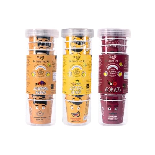 Image of Cup-Ji Green Tea Combo Pack | Kashmiri Kahwa, Lemon Ginger & Kokam Ready-to-Sip Green Tea I Whole Leaf Teas I 3 Packs with 30 Cups Each Size 210ml