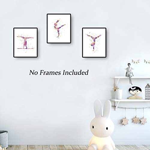 Image of CHDITB Unframed Abstract Girl Gymnastics Wall Art Print,Sporting Silhouette Poster,Set of 3(8 inch x10 inch ) Canvas Exercise Gyming Beam Posters for Girls Gymnasts Bedroom Nursery Decor