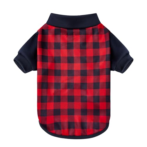 GreenJoy Plaid Dog Christmas Outfit - Turtleneck Dog Sweater with Leash Hole, Soft & Warm Cold Weater Coat for Dogs and Cats, Perfect for Christmas (Red & Navy Blue Plaid, Medium)