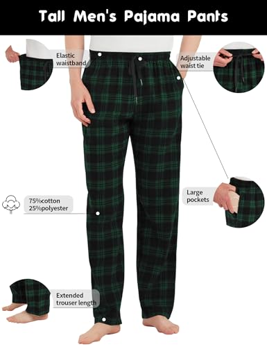 Idtswch Tall Mens Pajamas Pants 34/36/38 Long Inseam Plaid Lounge Pants Sleepwear Bottoms4