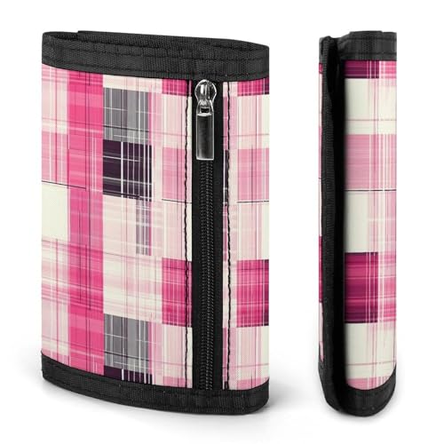 Fashion Pink Plaid Print Wallet for Men, 8 Credit Card Holder Slim Minimalist Front Pocket Small Mens Bifold Wallets2