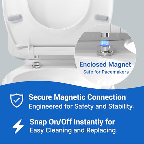 Topseat Plus Toilet Seat Elongated, Soft Close Toilet Seat, No-Slam, Magnetic Quick-Release Easy Clean, Easy Installation, SecureGrip Bumpers, Wobble-Free, Adjustable Fit, Plastic, White