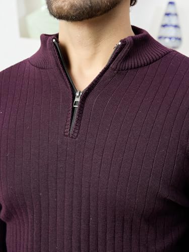Image of Kvetoo Men High Neck Zipper Full Sleeve Woolen Winter Sweater