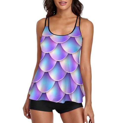 Maillot de bain tankini sirène pourpre femme avec short de garçon bikini