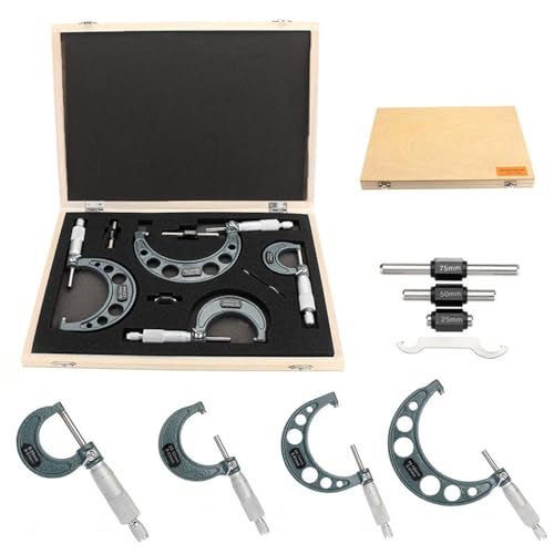 Set de micrómetros de exterior 4 pcs 0-100mm precisión 0.01mm miniatura 1