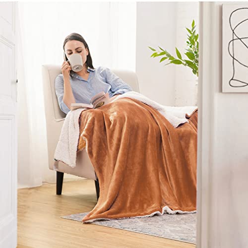 Bedsure Sherpa Fleece Queen Size Blankets For Bed - Thick And Warm Blankets For All Seasons, Soft And Fuzzy Blanket Queen Size, Orange, 90X90 Inches #TOP4