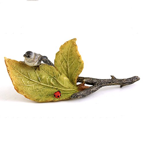 Top Collection Miniature Fairy Garden and Terrarium Little Bird and Ladybug on Leaves, Mini
