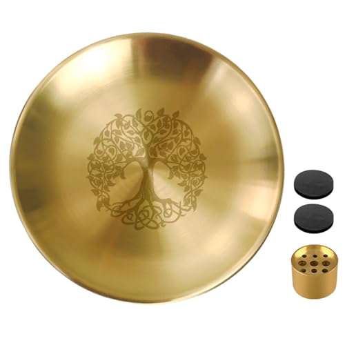 Bandeja ritual pagana de acero inoxidable, placa con patrón de árbol de altar, estante de piedra de cristal, soporte para velas, quemador de incienso, bandeja ritual pagana, decoración de acero