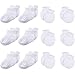 12 Paires Mitaines de Bébé et Chaussettes Comprenant 6 Paires Mitaines de Bébé Gants de Nouveau-Né en Coton Mitaines sans Gratter avec 6 Paires Chaussettes de Cheville de Bébé Antidérapantes (Blanc)