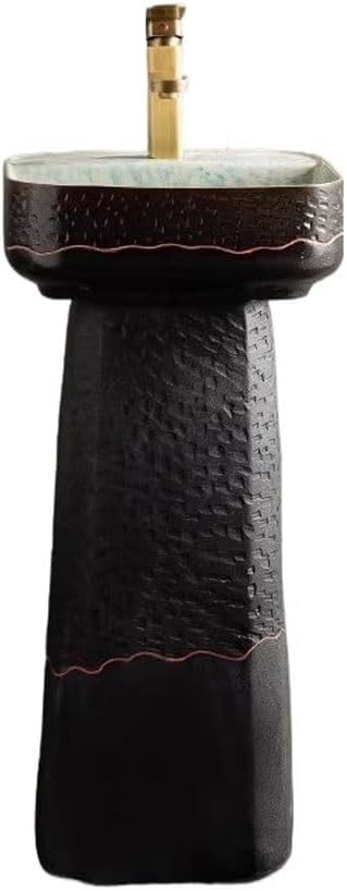Bathroom Countertop Vessel Sink Outdoor Courtyard Pedestal Basin Black Retro Floor-standing Ceramic Wash Pedestal Sink Vanity