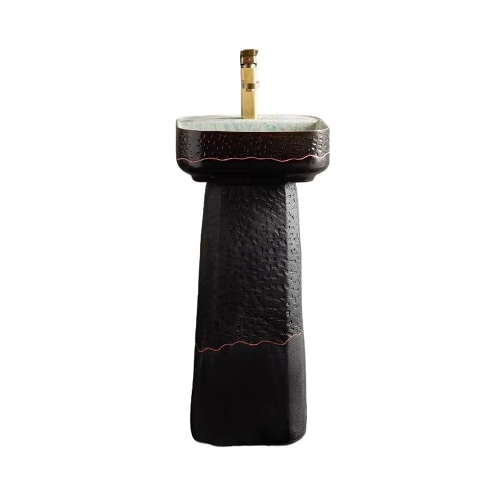 AYCDL Laundry Room Sink Outdoor Courtyard Pedestal Basin Black Retro Floor-Standing Ceramic Wash Outdoor Freestanding Washbasins