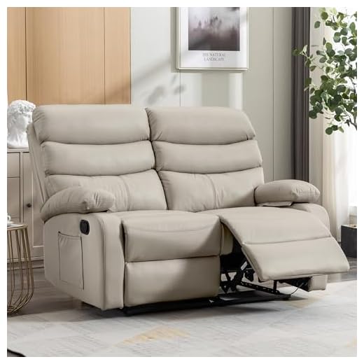 GNMLP2020 Reclining Loveseat, Leather Double Recliner Sofa with Side Pocket, Wall Hugger Loveseat Recliner for Living Room, RV, Home Theater(Beige)