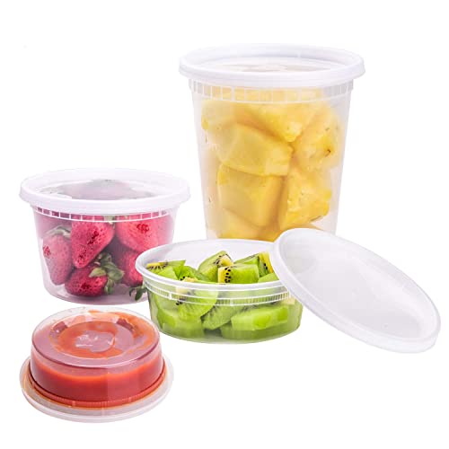 TashiBox 24 Sets Plastic Deli Food Containers With Lids 8 oz 16oz 32oz 8 sets each Airtight Food Storage Containers Freezer/Dishwasher/Microwave Safe Soup Containers For Takeout Food Storage