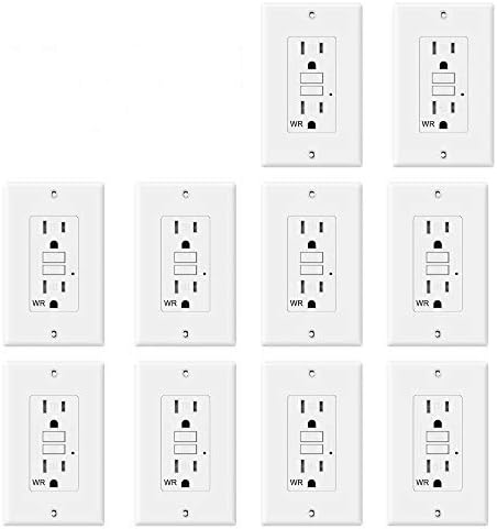 TOPELE 15 Amp GFCI Outlet, 125 Volt Weather-Resistant Tamper-Resistant Receptacle, Indicators with LED Light, 1 Wall Plate and Screws Included, White, UL Listed, Pack of 10