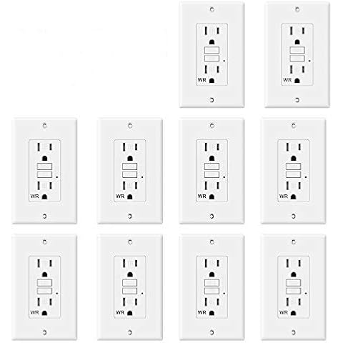 TOPELE 15 Amp GFCI Outlet, 125 Volt Weather-Resistant Tamper-Resistant Receptacle, Indicators with LED Light, 1 Wall Plate and Screws Included, White, UL Listed, Pack of 10 Cover