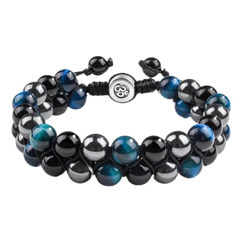 VGWON Bracelet Homme Perle,Oeil de Tigre Bleu, Obsidienne Noire, Cadeau Homme Personnalisé pour son Copain Futur Papa Grand-Père, Cadeau pour Anniversaire...