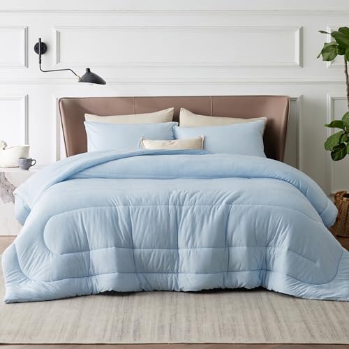 Image of Bedsure Queen Comforter Set - Cooling and Warm Bed Set, ICY Blue Reversible Bedding for All Season, 3 Pieces, 1 Queen Size Comforter (88 inchx88 inch) and 2 Pillow Cases(20 inchx26 inch)