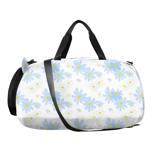 Flower Blue White Kids Travel Duffel Bag for Boys Girls Overnight Weekend Tote Bag with Shoes Compartment for Trip Beach Gym2