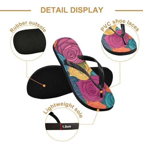Color Rose Flower Beach Summer Casual Flip Flop Sandals Non-Slip Quick Dry for Women Men 214B29162