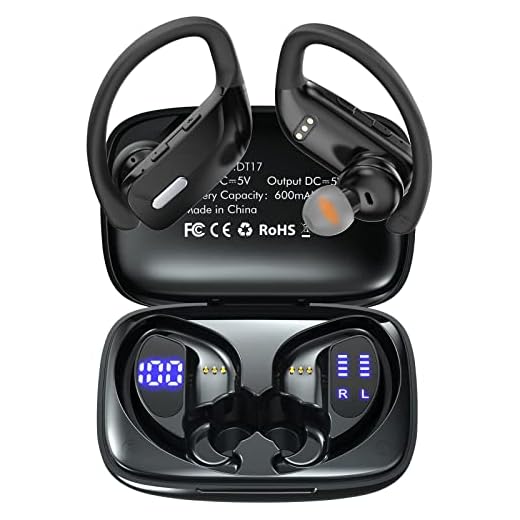 Fone de Ouvido Bluetooth, Fones de Ouvido Sem Fio Bluetooth 48H Play, Fones de Ouvido Traseiros à Prova d'água, com Microfone, Display LED, para Exercícios de Corrida Esportiva