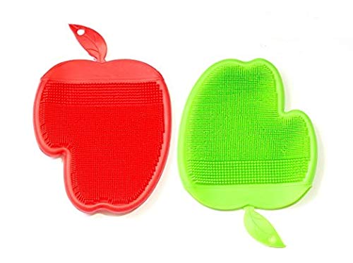 Jjmg New 2Pcs Silicone Body And Face Scrubber Facial Cleaning Scrub Deep Pore Pad -Massages, Exfoliates, Rejuvenates, Removes Blackheads, Clean Beauty (Apple Hand Shaped In Green And Red Colors) #TOP22