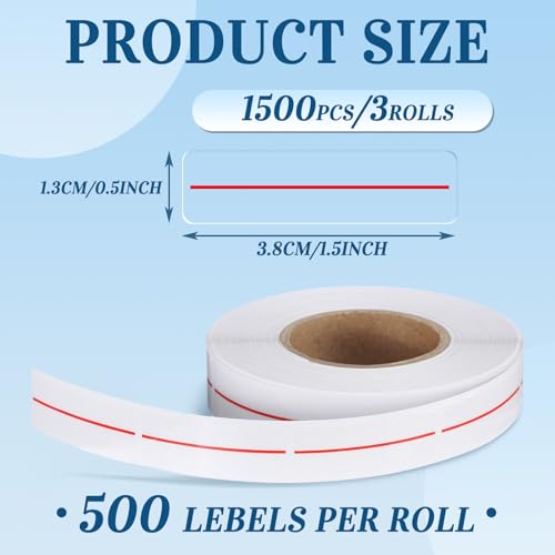 Image of Glenmal 3 Roll Syringe Line Stickers 1.5 inch x 0.5 inch Dosage Marking Clear Label Bright Red Indicator Line Pharmacy Labels for Veterinary Medical Pharmacy Medication Healthcare Medicine, 500 Pcs Per Roll