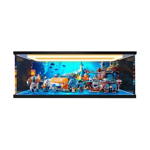 HCAEIOFJ Clear Acrylic Display Case for Lego City 60379 Applicable for Deep-Sea Explorer Submarine Display Box Gift(Display Case Only) (Background+Top Light)