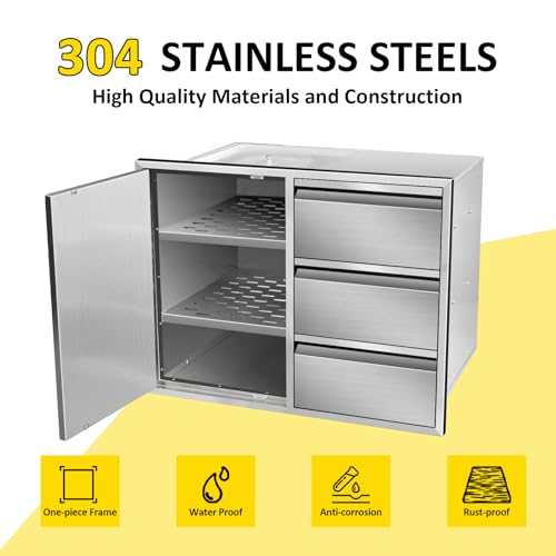 Sgolan SX199 Outdoor Kitchen Door Drawer Combo Cabinet 28 Inch W X 22 Inch H X 19.5 Inch D Stainless Steel Built-In Triple Drawers&Left Access Door Combo Cabinet thumb #2