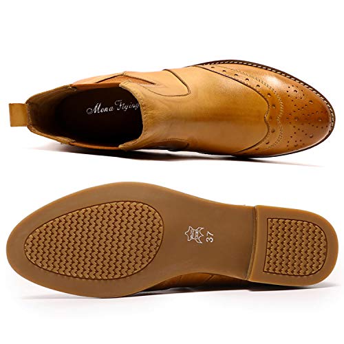 Mona flying Womens Classic Leather Chelsea Boot Ankle High Fashion Low Heel Pull on Wingtip Brogue Booties4