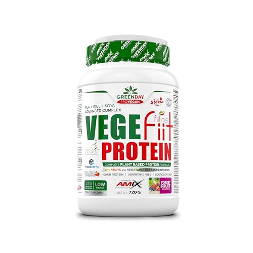 AMIX - Proteína en Polvo - Vegefiit Protein en Formato de 720 gramos - Gran Aporte de Nutrientes - Ayuda a Aumentar la Masa Muscular - Sabor a Frutas del bosque