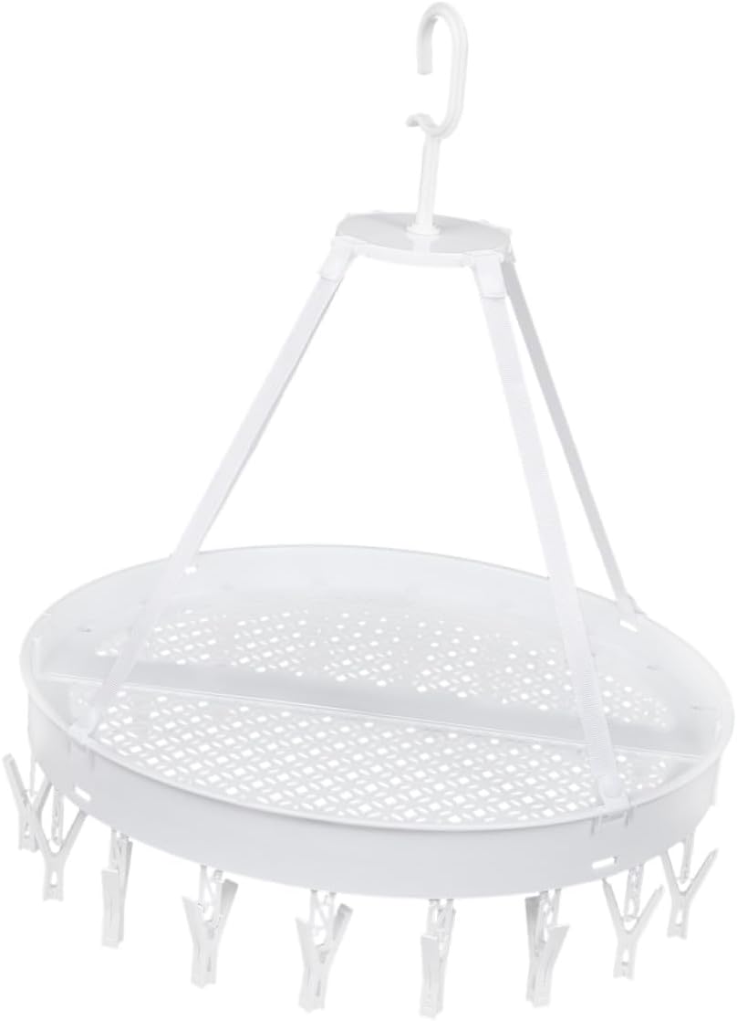 VANZACK Foldable Socks and Underwear Drying Hanger White Single Layer Laundry Rack with 18 Clips for Balcony Windproof Indoor Use
