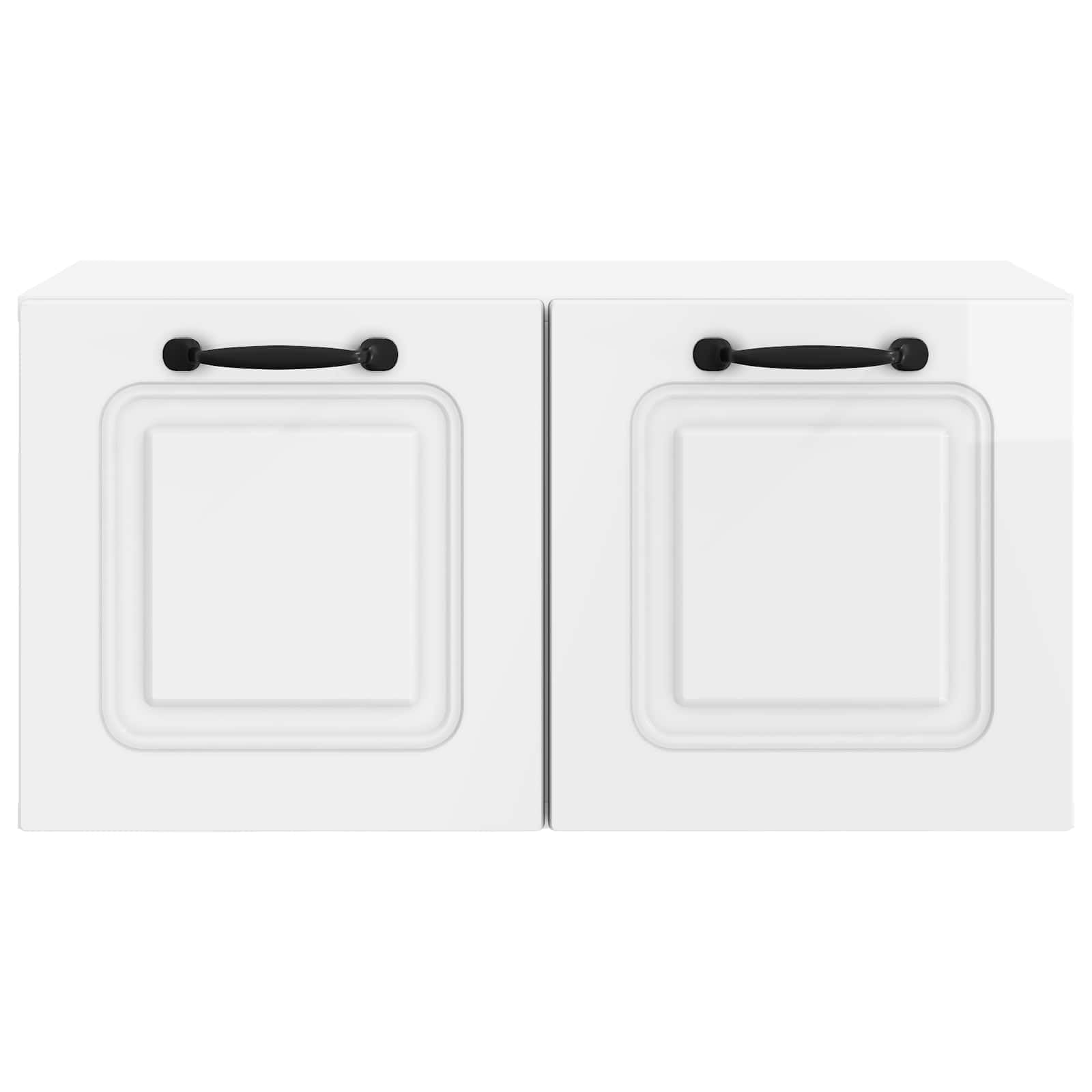 Mobile Porta TV da Muro Bianco Lucido in Legno Ingenerizzato 59,5 x 31 x 30 cm con Scomparti e Ripiani, Supporto TV Sospeso per Soggiorno, Consolle Salvaspazio con Passacavo e Anta
