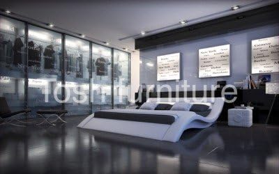 Contemporary Platform Bed in White (King - 100 in. L x 95 in. W x 29 in. H)