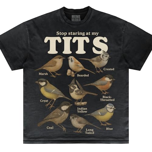 Stop Staring at My Tits Funny Bird 90s Vintage Internet Culture T-Shirt Black