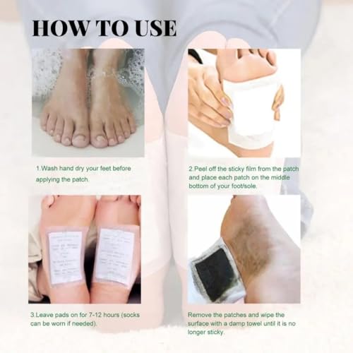 Image of Foot patch (Pack of 4) Herbal And Gentle Ingredient Detox Foot Pads (40 pieces) Natural Ingredients for Sleep Aid Pain Relief Toxin Removal with Bamboo Vinegar and Acupoint Micro-Massage Technology