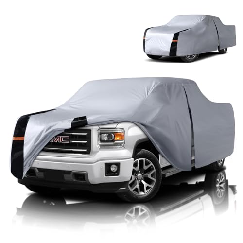 Image of Multi-Layer GMC Sierra Truck Cover, Custom fit Sierra 2002-2018 Regular Cab Long Bed(8.15') Car Cover Waterproof All Weather, Full Exterior Cover Rain Wind Dust and UV Protection with Door Zipper