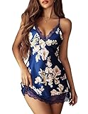 Avidlove Silk Dress for Woman Lace Babydoll Lingerie Set (X-Large, Navy Blue Floral)