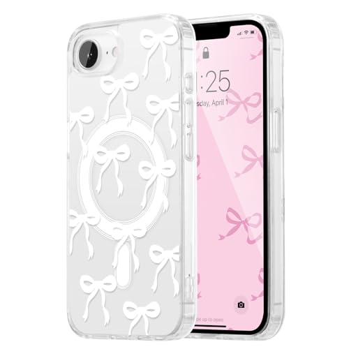 UEEBAI Magnetic for iPhone 17e/iPhone16e Case, Bow Case Compatible with MagSafe, Wireless Slim Clear Ribbon Aesthetic Phone Cover Anti-Yellowing Shockproof Protective Cover for Women Girl - White by UEEBAI - Used condition - US$5.59