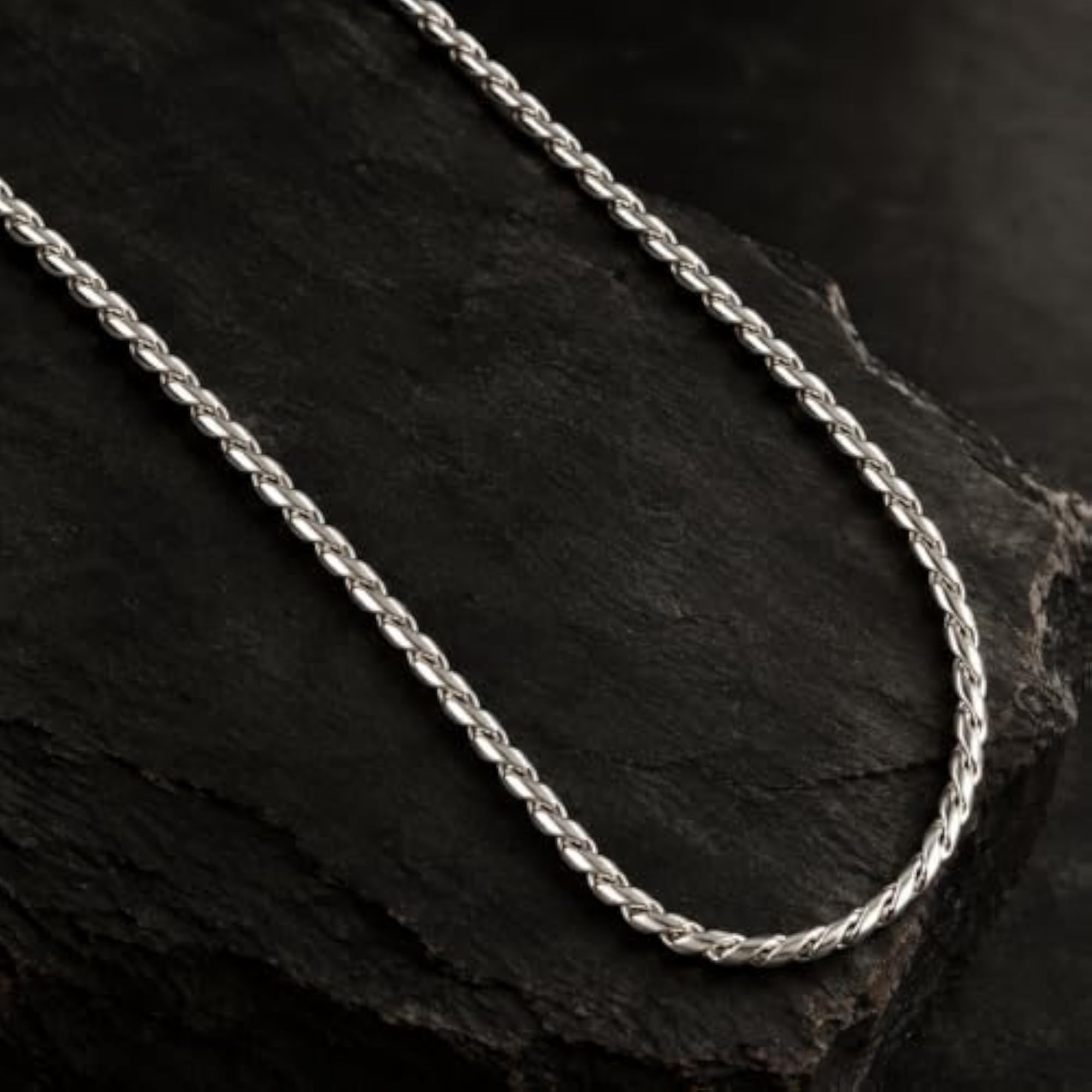 Men's Intertwined Rope Silver Chain Necklace, Waterproof