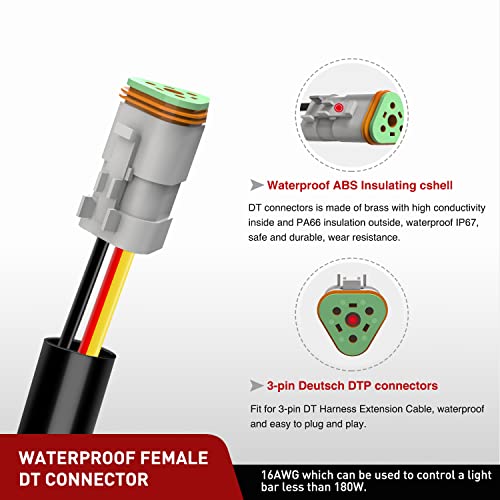 Image of Nilight 2 PCS 16 AWG 10 Feet 3 Pin DT Connector Wiring Harness Extension Kit Plug and Play for Dual Mode Off Road LED Pod Lights Bar DRL Driving Auxiliary Reverse Boat Light