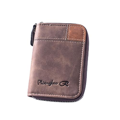 Lubsmuns Soporte para tarjetas RFID, cartera delgada con bloqueo RFID, tarjetero de cuero con cremallera, regalo para hombres y mujeres (marrón), Brown, delgado, Minimalista